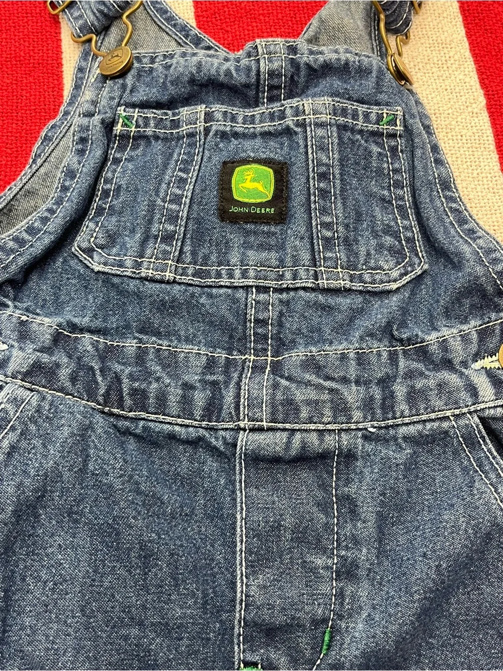 John Deere Blue Denim Kids Overalls with Logo Patch Boys Size 3T